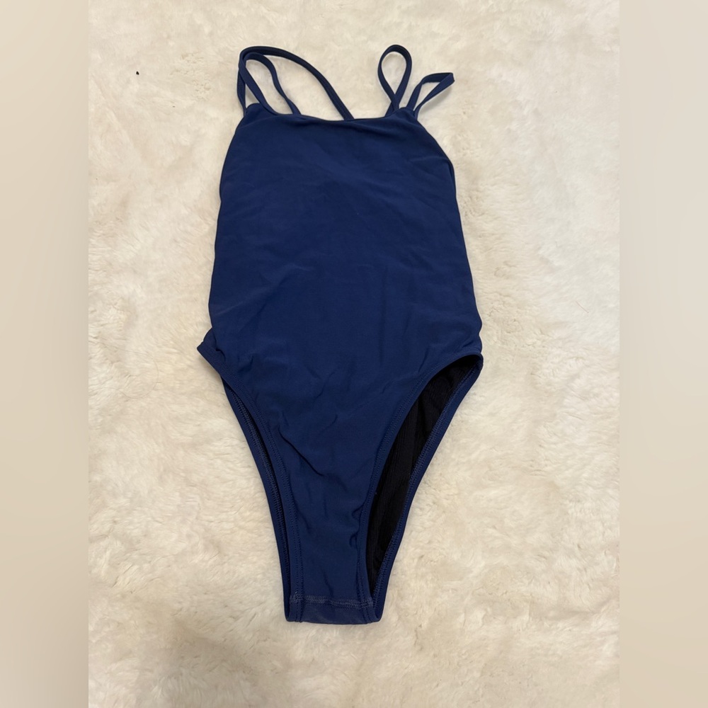 Jolyn Clothing Blue One Piece Swimsuit with Cross-Back Straps